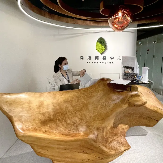 外籍主管在簡約商務風格空間中與團隊對談,牆上掛有公司 Logo,營造在地據點專業形象